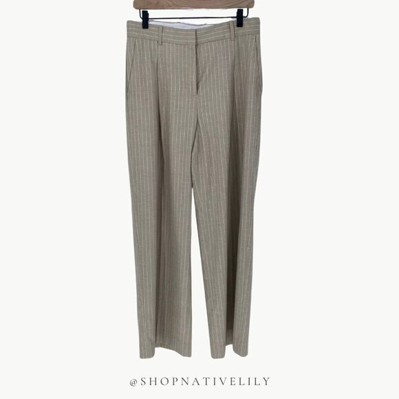 NWT Amour Vert Women’s Pleated Wide Leg Trouser | Sz 8 | Natural (Tan) Striped - Picture 2 of 15